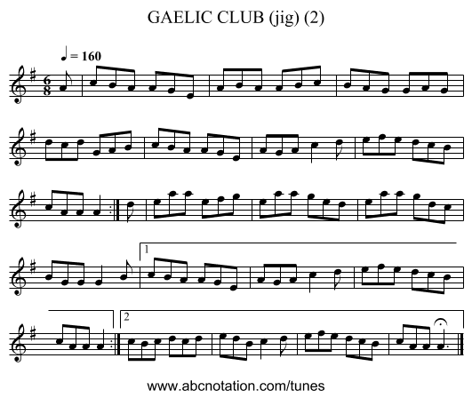 GAELIC CLUB (jig) (2) - staff notation
