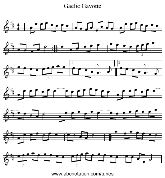 Gaelic Gavotte - staff notation