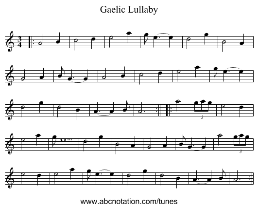 Gaelic Lullaby - staff notation