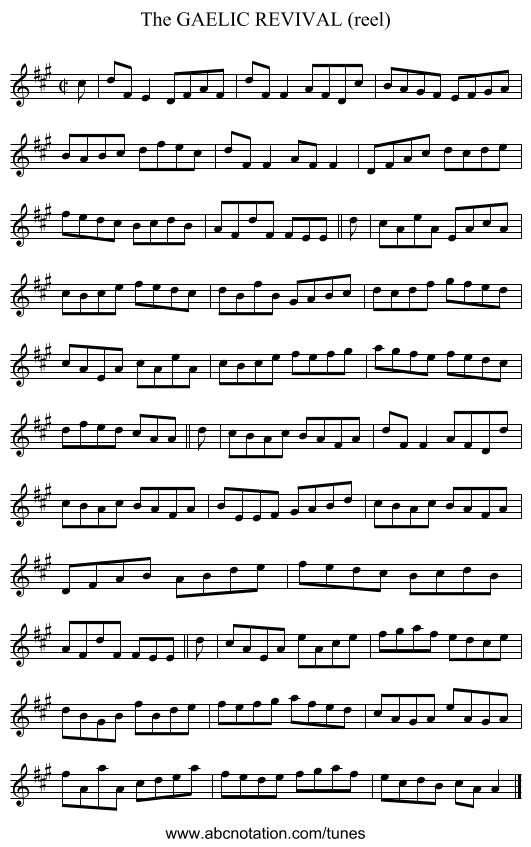 GAELIC REVIVAL (reel), The - staff notation