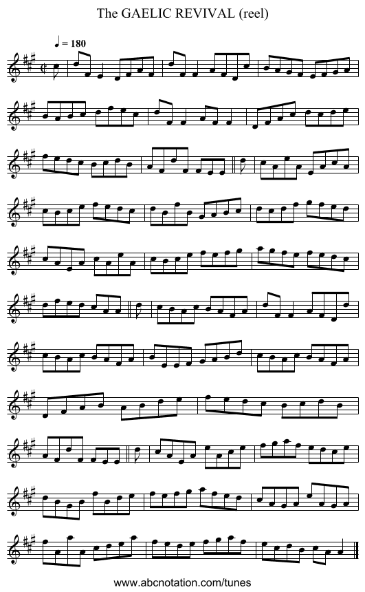 GAELIC REVIVAL (reel), The - staff notation