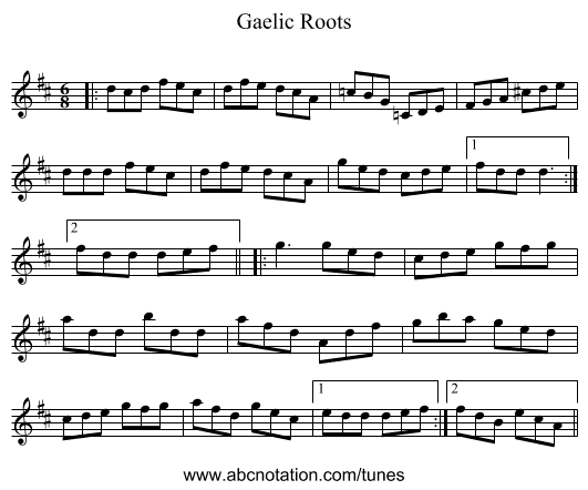 Gaelic Roots - staff notation