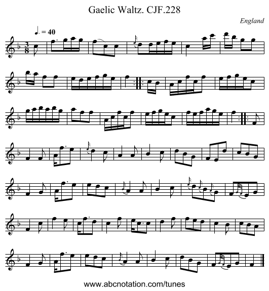 Gaelic Waltz. CJF.228 - staff notation