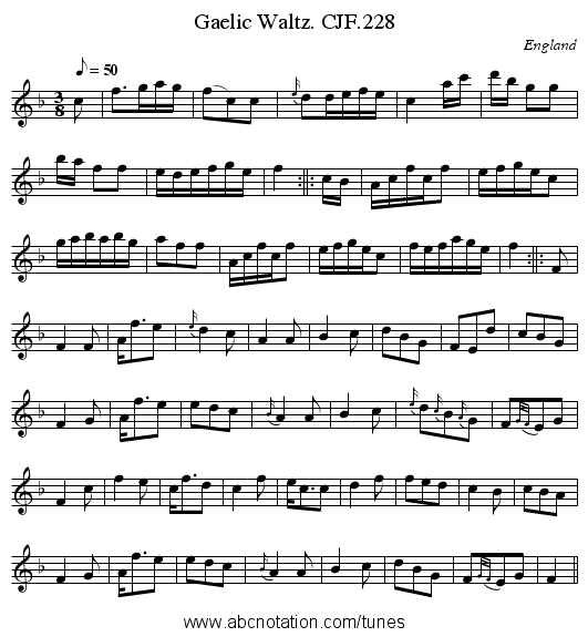 Gaelic Waltz. CJF.228 - staff notation