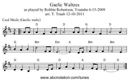Gaelic Waltzes - staff notation