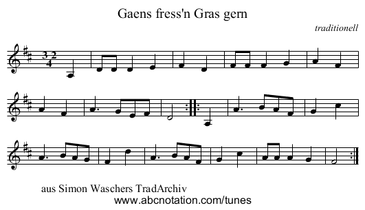 Gaens fress'n Gras gern - staff notation
