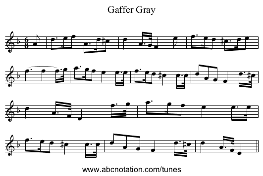Gaffer Gray - staff notation