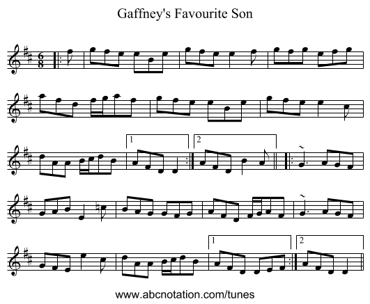 Gaffney's Favourite Son - staff notation