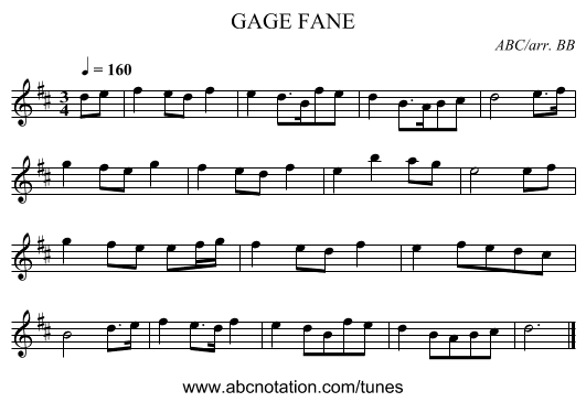 GAGE FANE - staff notation