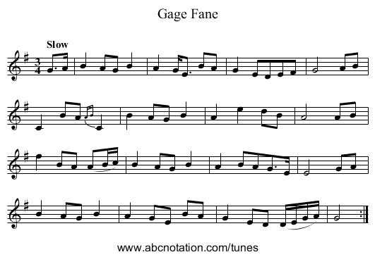 Gage Fane - staff notation