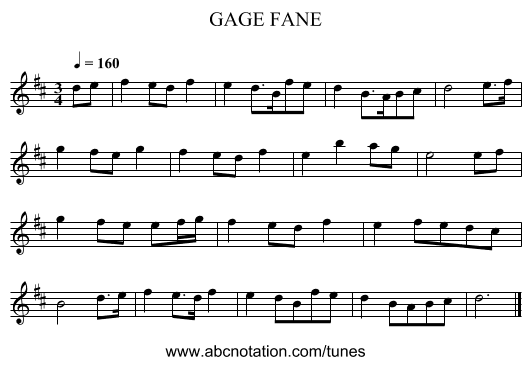 GAGE FANE - staff notation
