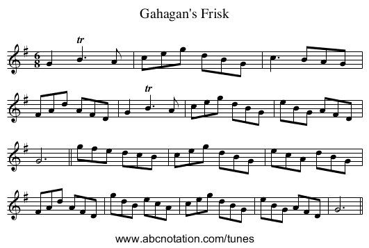 Gahagan's Frisk - staff notation