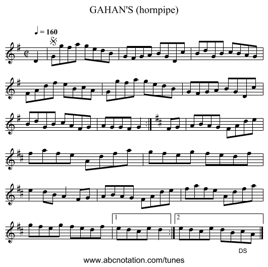 GAHAN'S (hornpipe) - staff notation