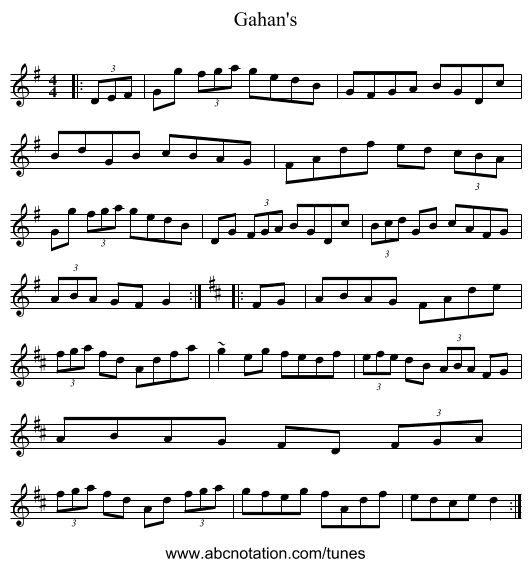 Gahan's - staff notation