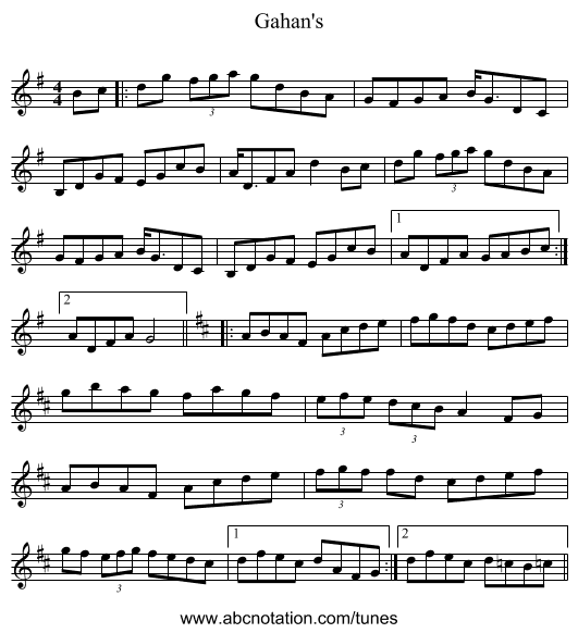 Gahan's - staff notation