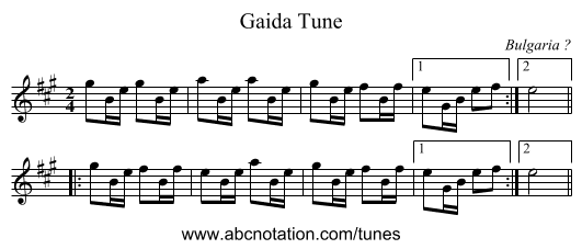 Gaida Tune - staff notation