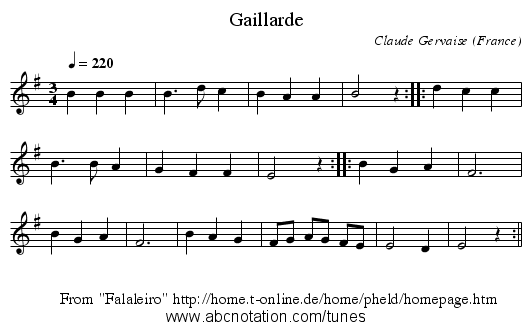 Gaillarde - staff notation