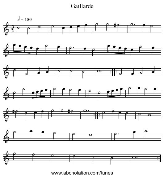 Gaillarde - staff notation