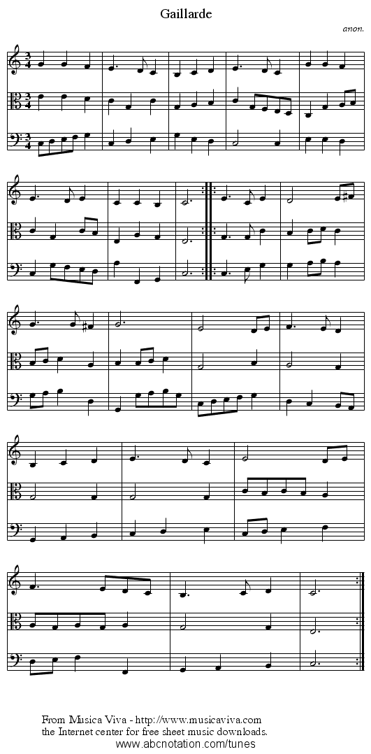 Gaillarde - staff notation