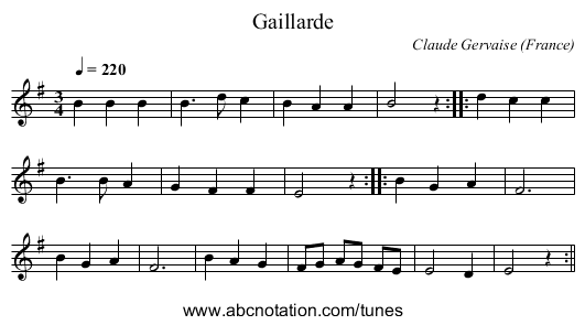 Gaillarde - staff notation