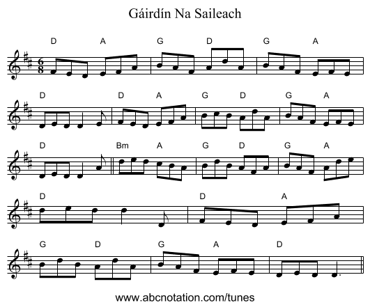 Gáirdín Na Saileach - staff notation