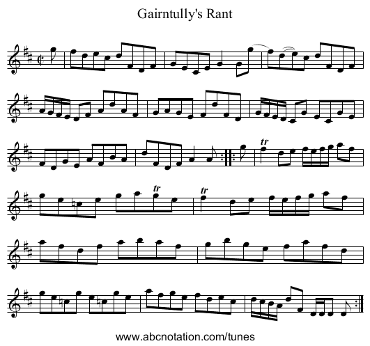 Gairntully's Rant - staff notation