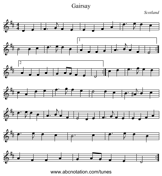 Gairsay - staff notation