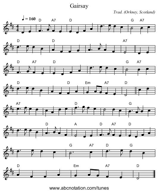 Gairsay - staff notation