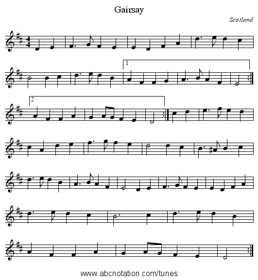 Gairsay - staff notation