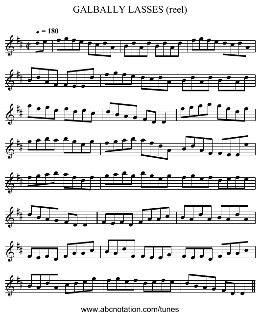 GALBALLY LASSES (reel) - staff notation