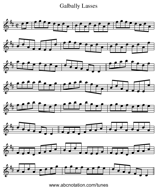 Galbally Lasses - staff notation