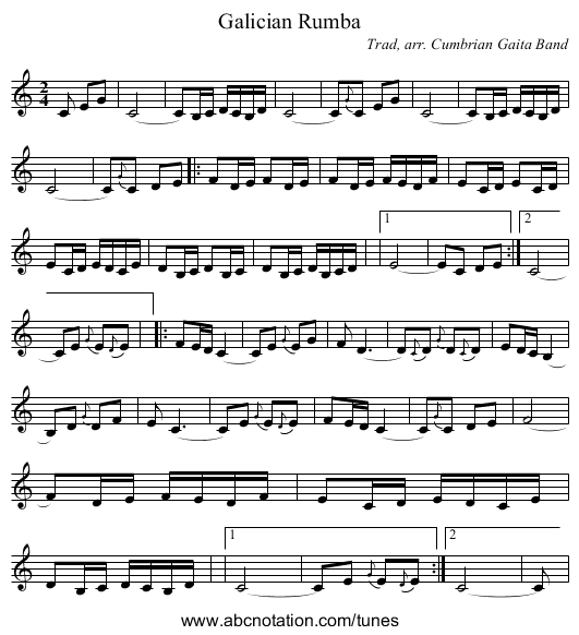 Galician Rumba - staff notation
