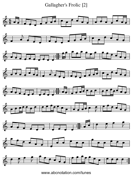 Gallagher's Frolic [2] - staff notation