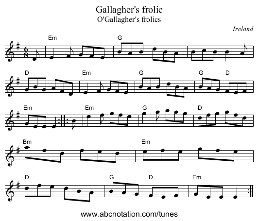 Gallagher's frolic - staff notation