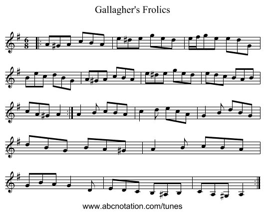 Gallagher's Frolics - staff notation