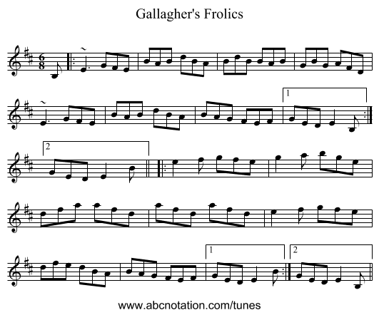 Gallagher's Frolics - staff notation