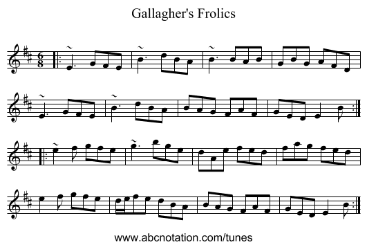 Gallagher's Frolics - staff notation