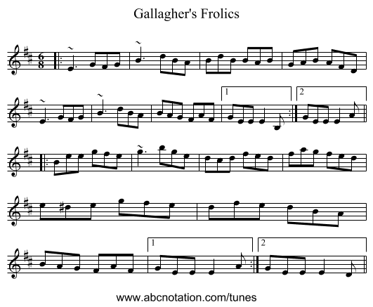 Gallagher's Frolics - staff notation