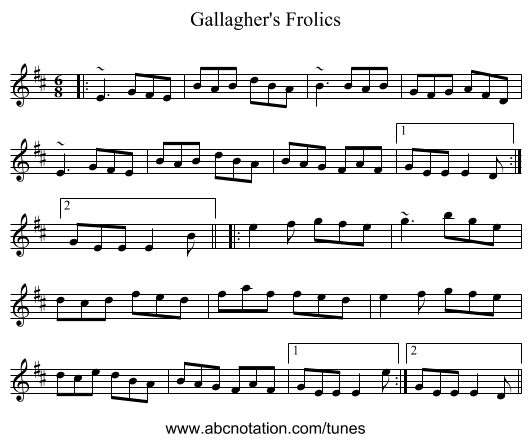 Gallagher's Frolics - staff notation