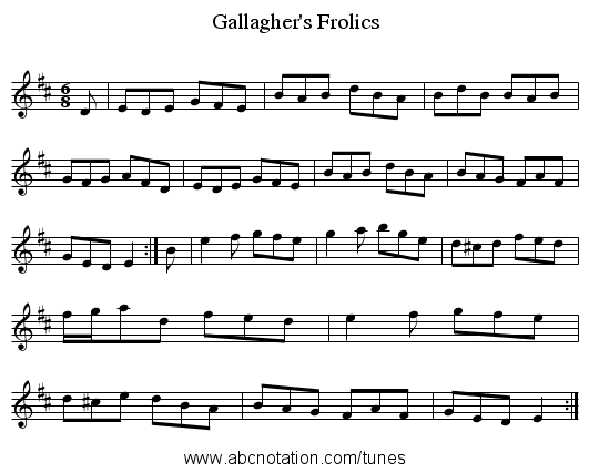 Gallagher's Frolics - staff notation