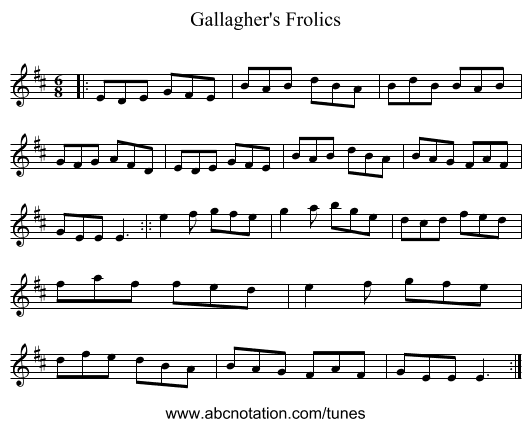 Gallagher's Frolics - staff notation
