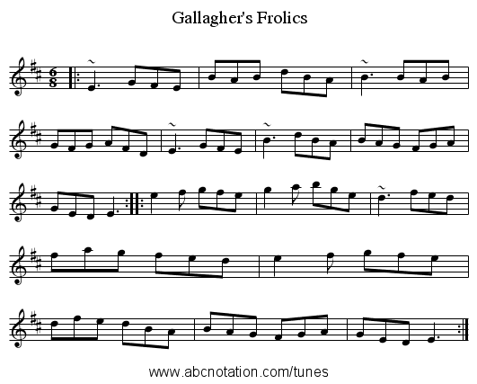 Gallagher's Frolics - staff notation