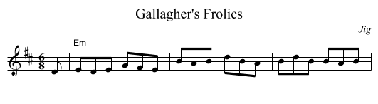 Gallagher's Frolics - staff notation