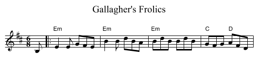 Gallagher's Frolics - staff notation
