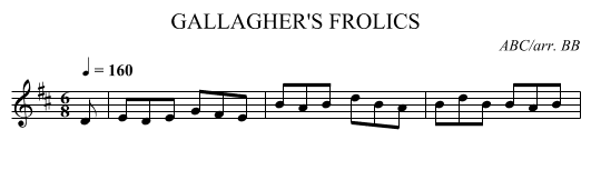 GALLAGHER'S FROLICS - staff notation
