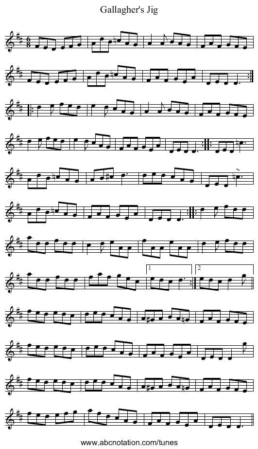 Gallagher's Jig - staff notation