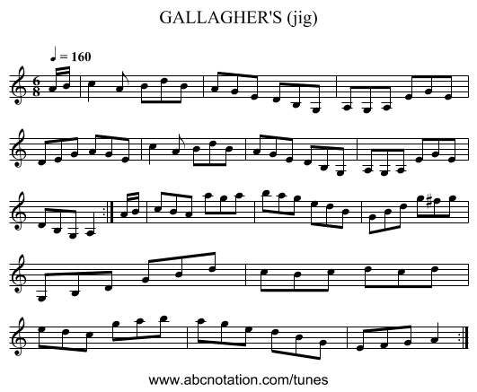 GALLAGHER'S (jig) - staff notation