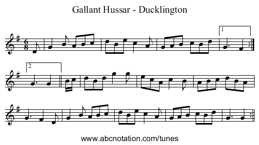 Gallant Hussar - Ducklington - staff notation