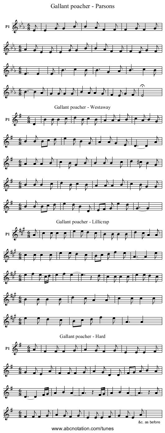 Gallant poacher - Parsons - staff notation