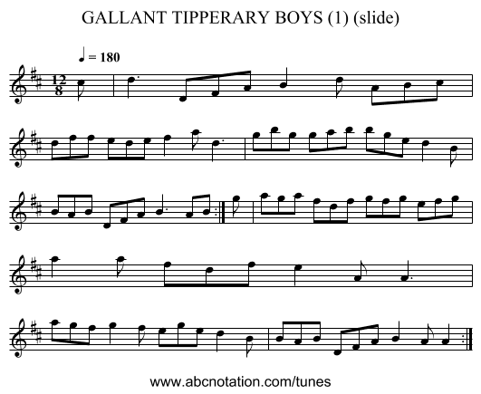 GALLANT TIPPERARY BOYS (1) (slide) - staff notation